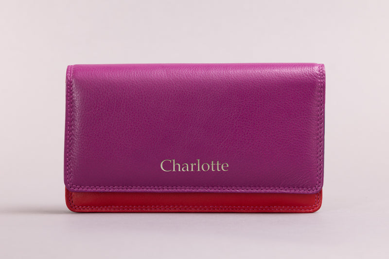 Personalised Engraved China Rose Multi Leather Purse