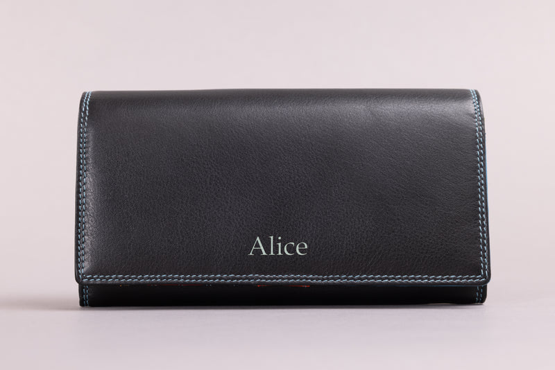 Personalised Engraved Black Multi Leather Purse