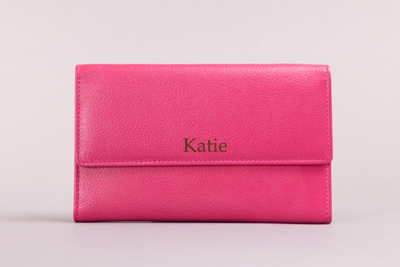 Personalised Engraved Pink Leather Purse