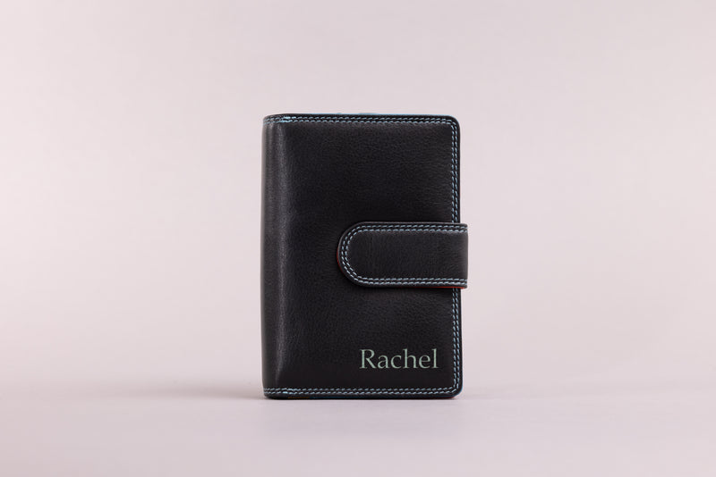 Personalised Engraved Black Multi Leather Purse