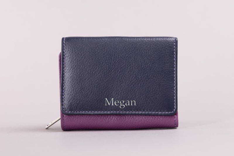 Personalised Engraved Navy Multi Leather Purse