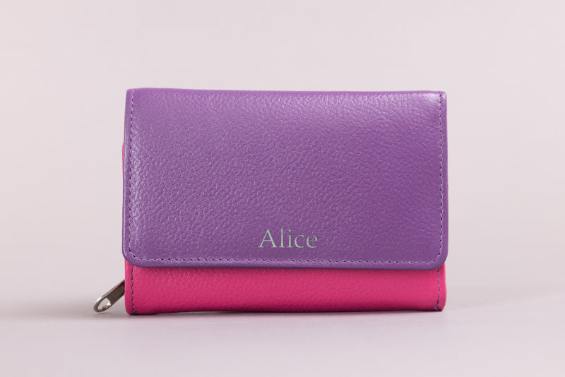 Personalised Engraved Purple Multi Leather Purse