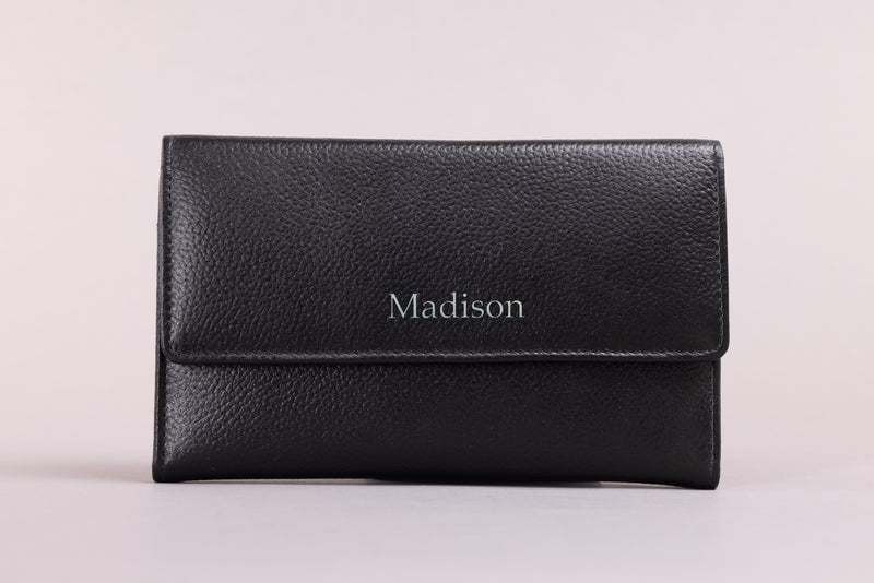 Personalised Engraved Black Leather Purse