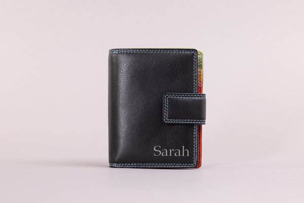 Personalised Engraved Black Multi Leather Purse