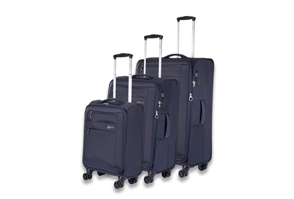 Highbury Navy Softside Luggage, Polyester Soft-Shell Spinner/Suitcase Set with 8 Wheels - 28 inches, 24 inches, 20 inches