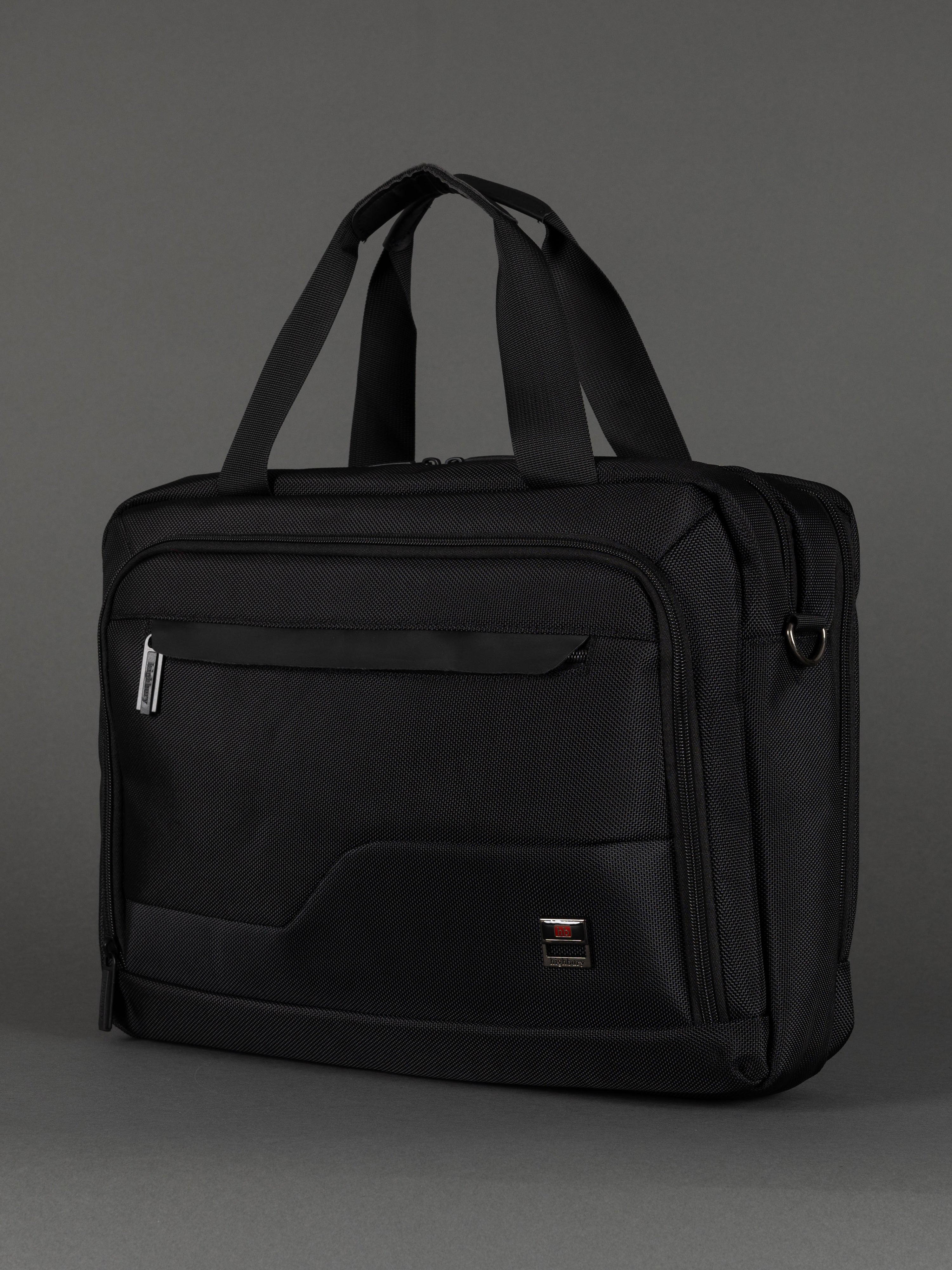 "Black business briefcase with laptop compartment and organiser"