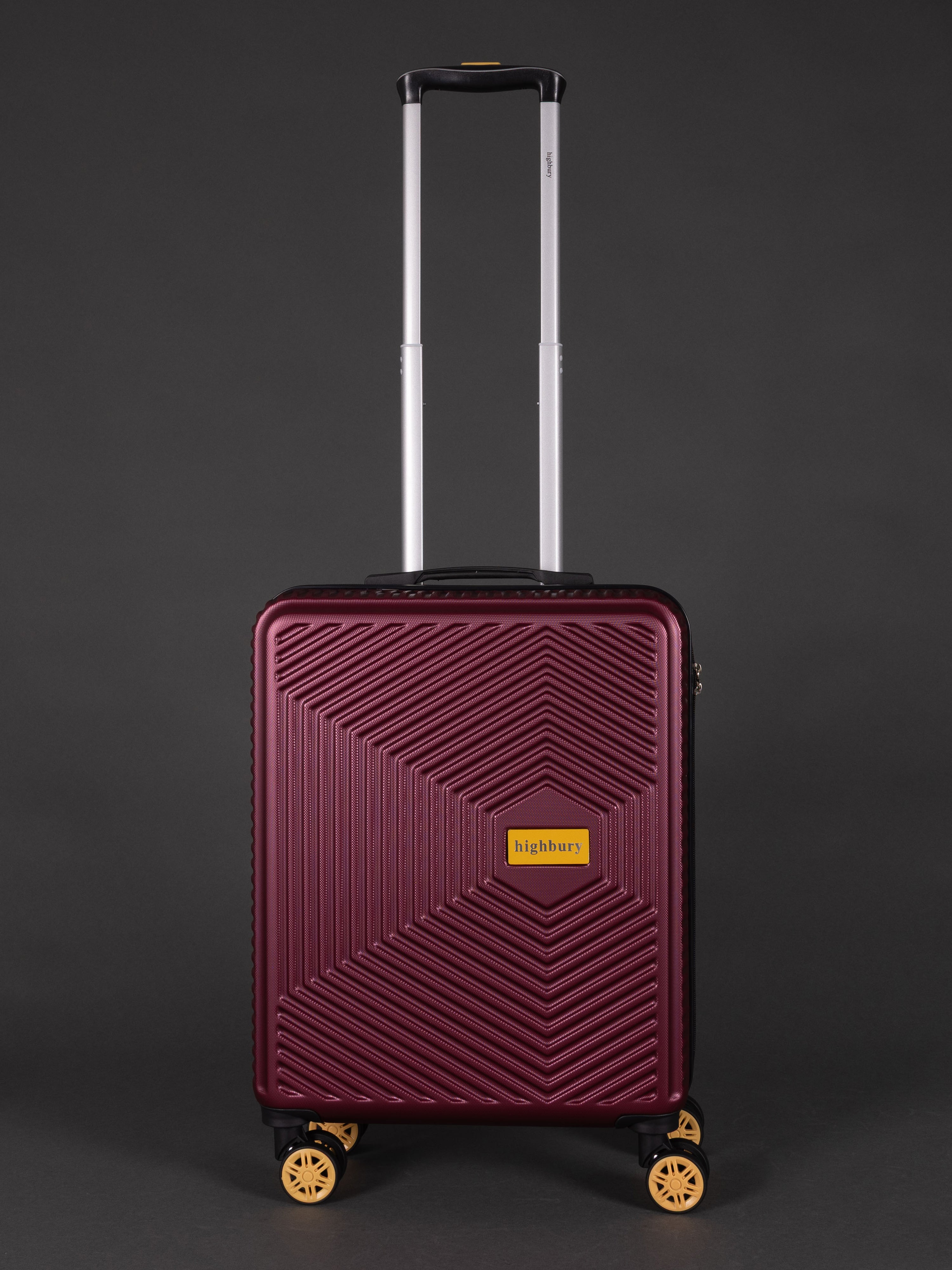 "20 inch burgundy cabin suitcase with spinner wheels"