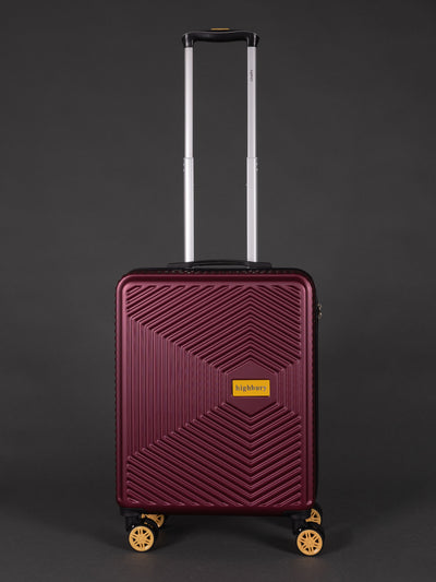 "20 inch burgundy cabin suitcase with spinner wheels"