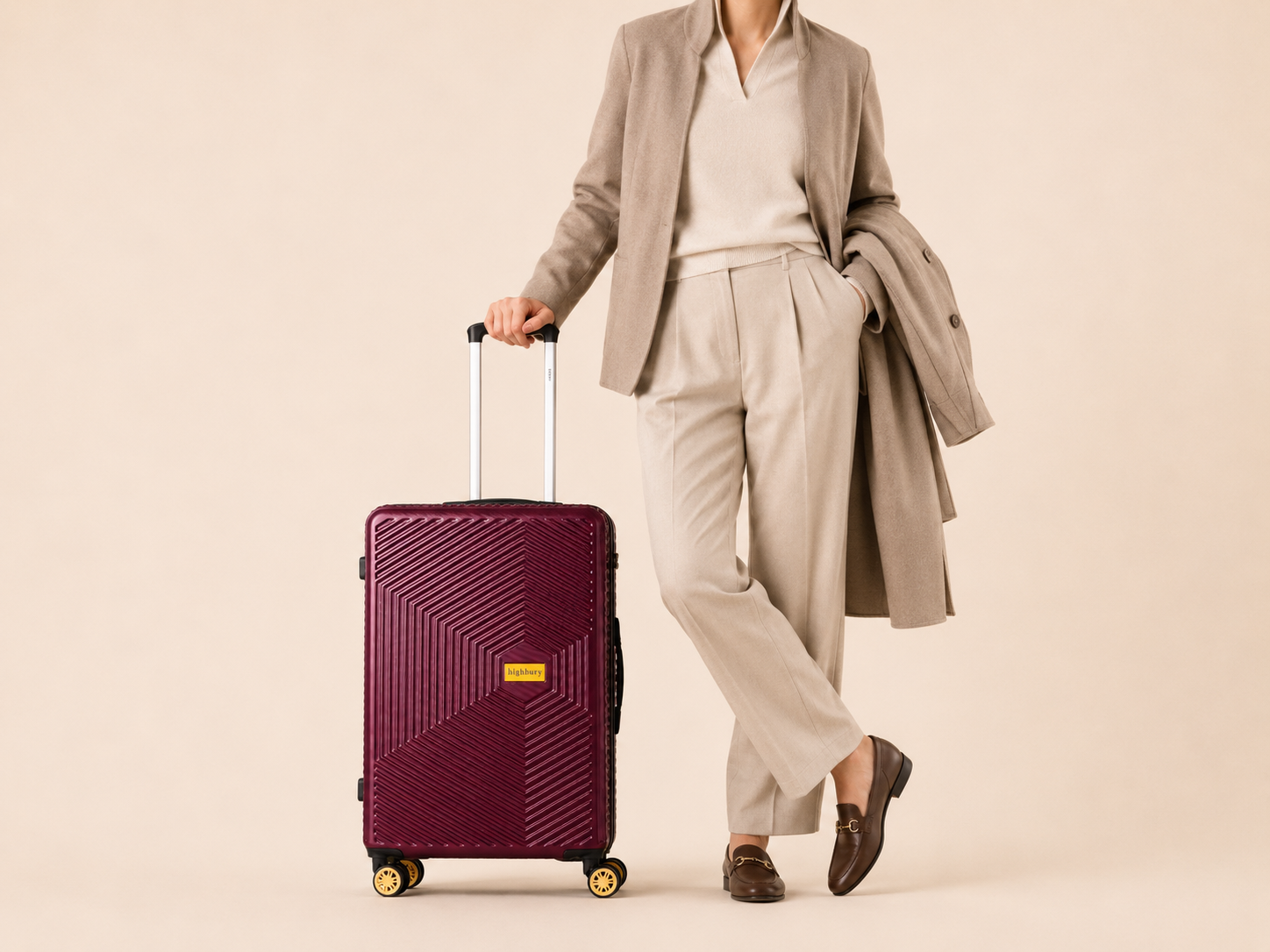 Highbury Burgundy Hardside Luggage Polypropylene Hard-Shell Spinner/Suitcase Set with 8 Wheels - 29 inches, 25 inches, 16 inches, 14 inches