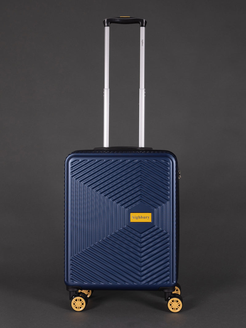 "Lightweight scratch-resistant navy hard shell luggage"