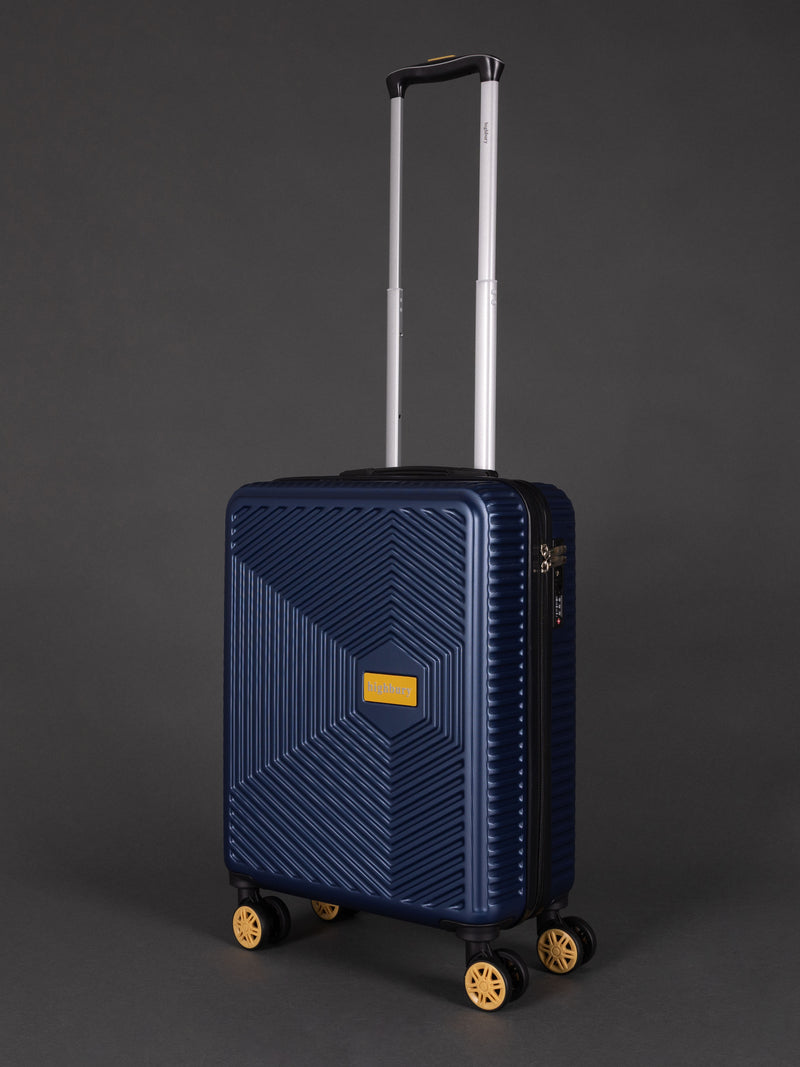 "20 inch navy cabin suitcase with spinner wheels"