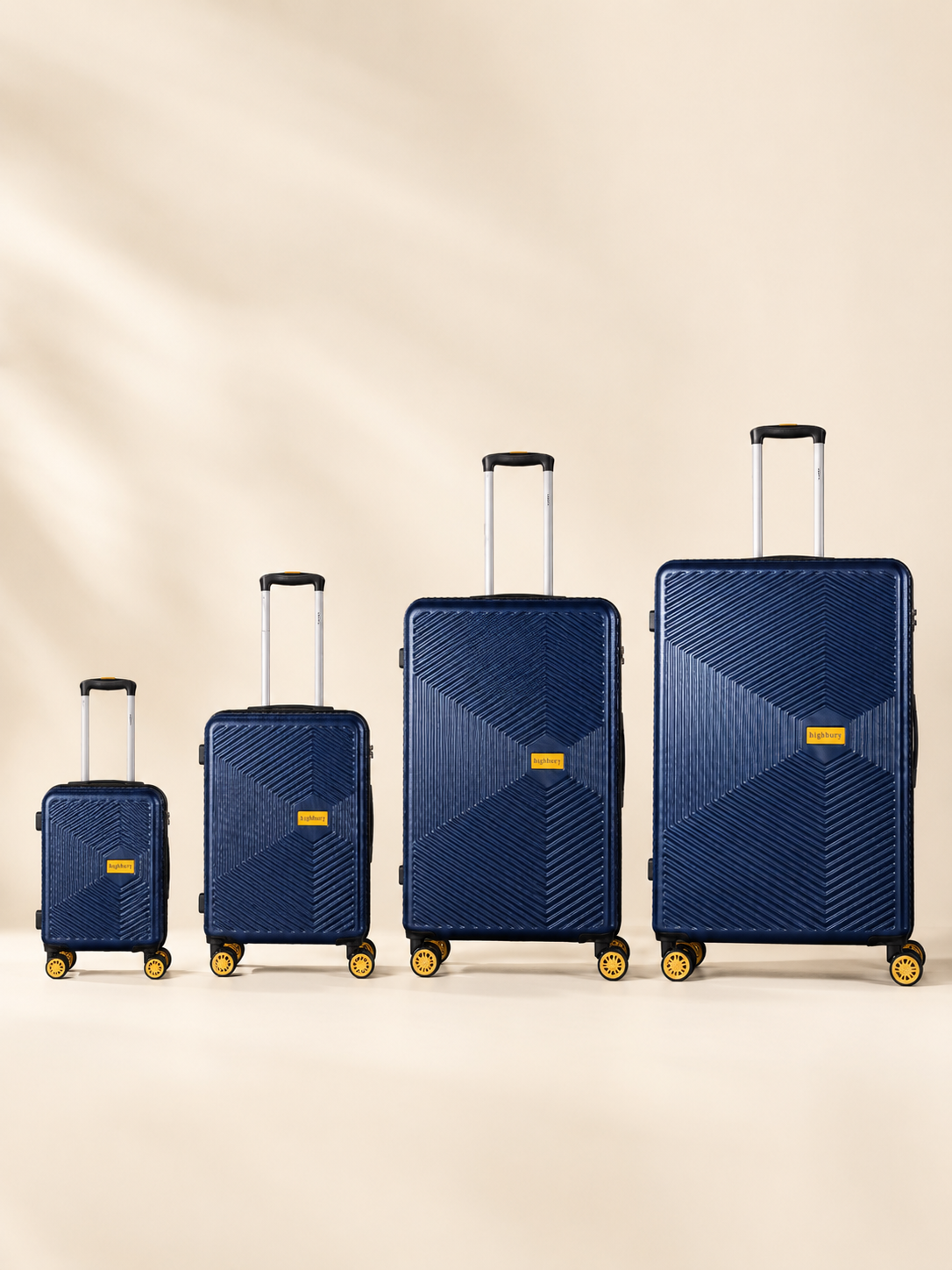 Highbury Navy Hardside 4-Piece Luggage Set – Polypropylene Suitcases with 8 Spinner Wheels (14", 16", 25", 29")
