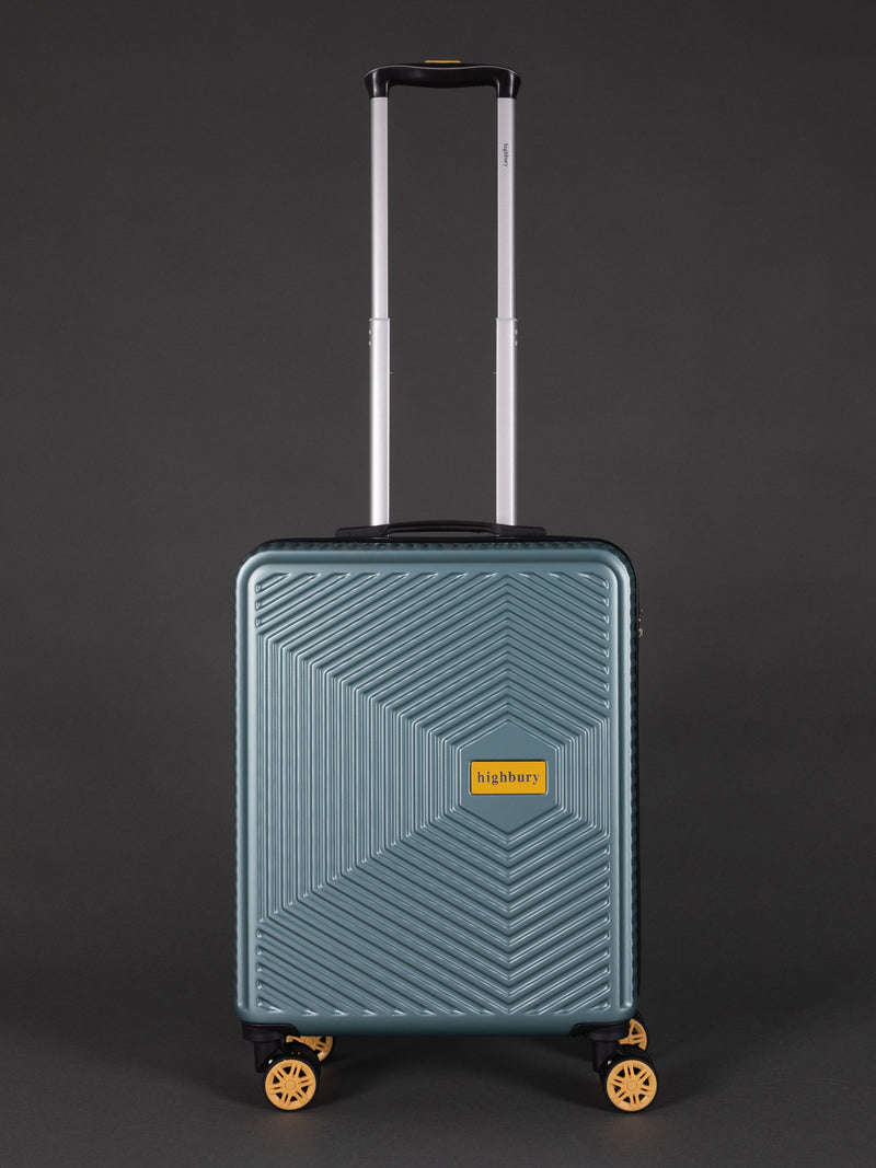 "Lightweight scratch-resistant sage green hard shell luggage"