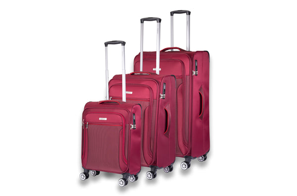 Highbury Burgundy Softside Luggage, Polyester Soft-Shell Spinner/Suitcase Set with 8 Wheels - 28 inches, 24 inches, 20 inches