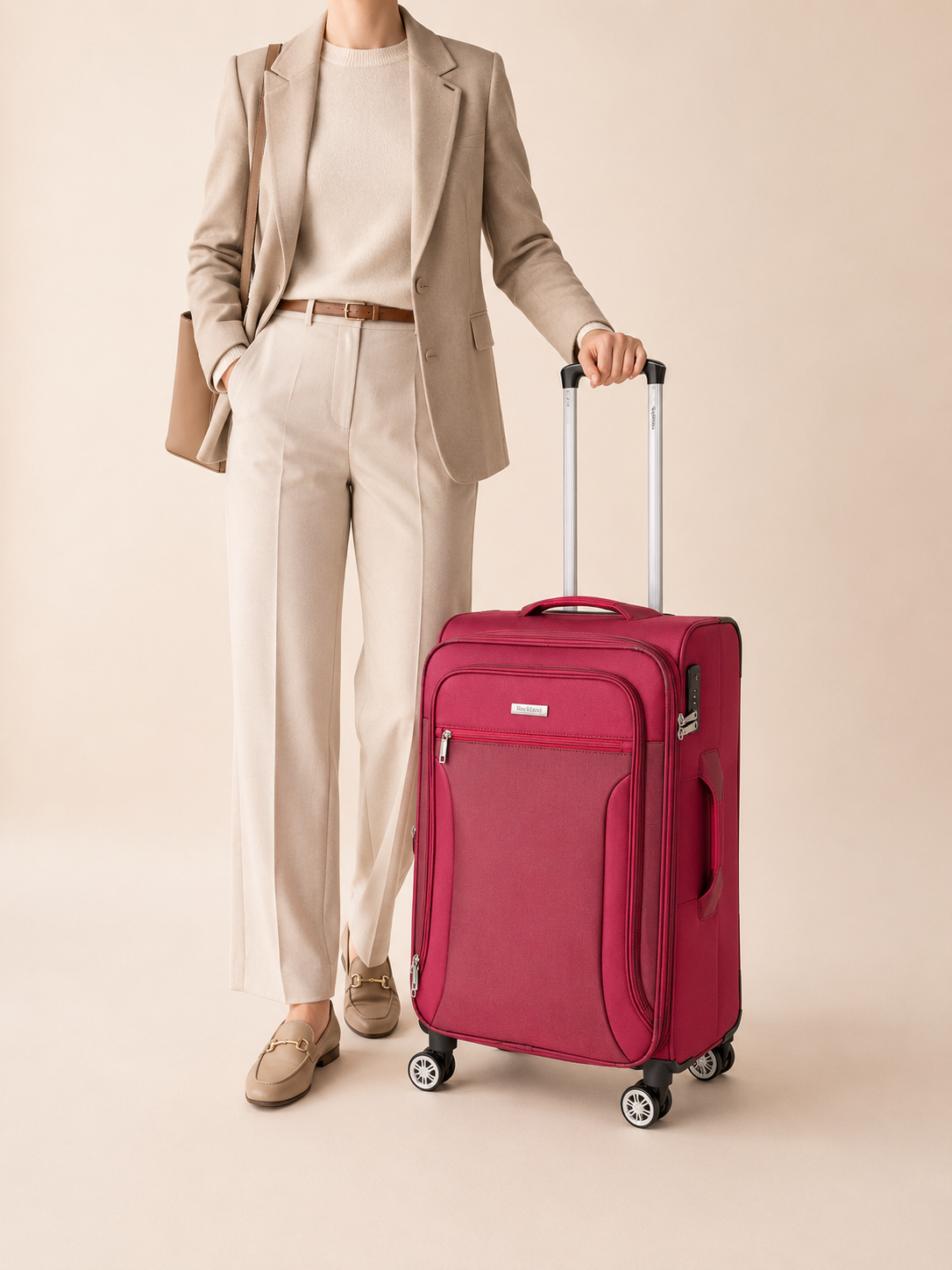 Highbury Burgundy Soft Shell Luggage Set of 3 | TSA Lock | 8 Spinner Wheels