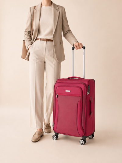 Highbury Burgundy Soft Shell Luggage Set of 3 | TSA Lock | 8 Spinner Wheels