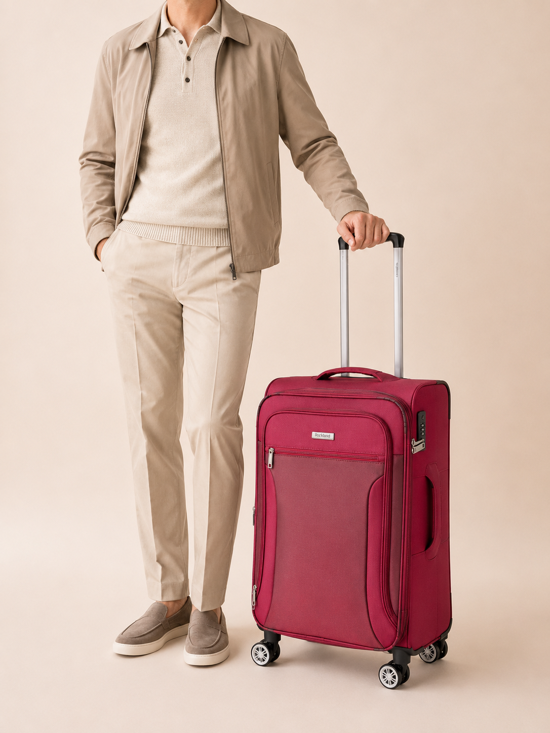 Highbury Burgundy Soft Shell Luggage Set of 3 | TSA Lock | 8 Spinner Wheels