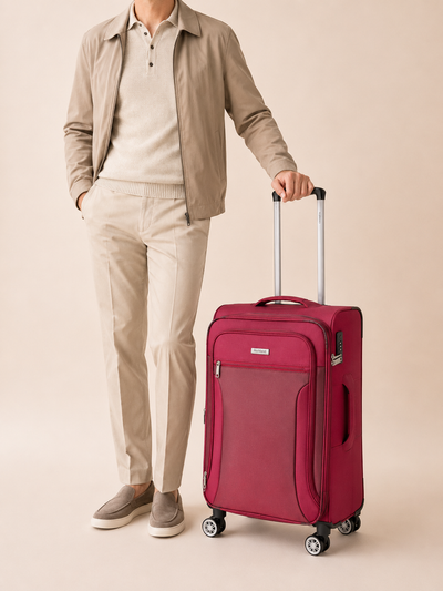 Highbury Burgundy Soft Shell Luggage Set of 3 | TSA Lock | 8 Spinner Wheels