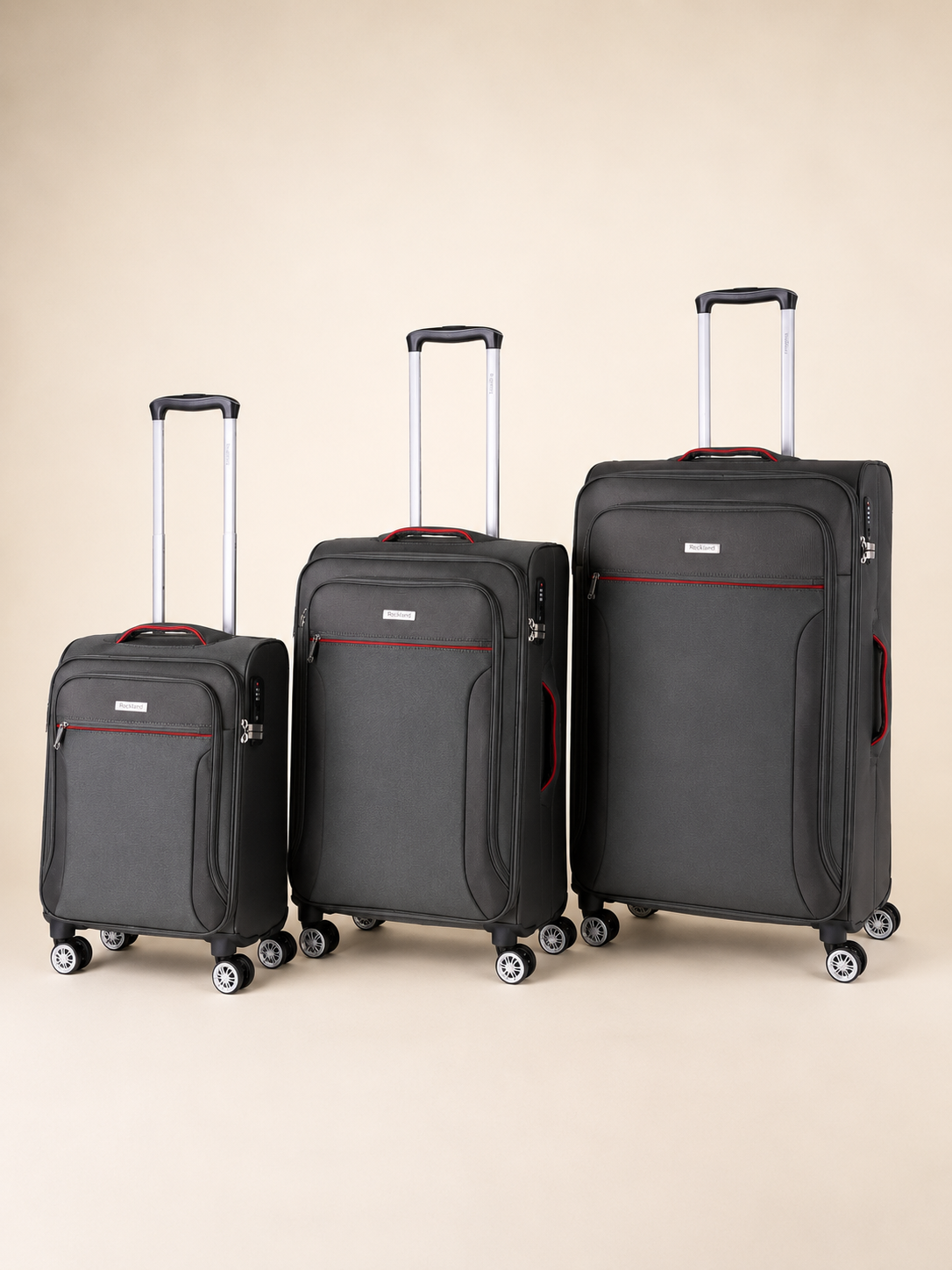 Highbury Grey Soft Shell Luggage Set of 3 | TSA Lock | 8 Spinner Wheels