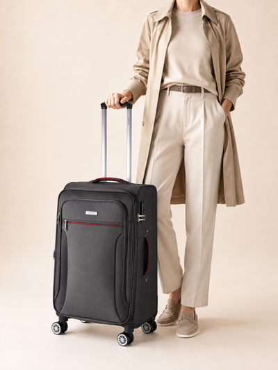 Highbury Grey Soft Shell Luggage Set of 3 | TSA Lock | 8 Spinner Wheels