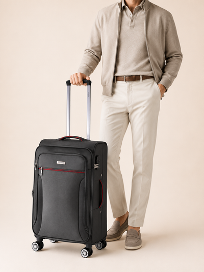 Highbury Grey Soft Shell Luggage Set of 3 | TSA Lock | 8 Spinner Wheels