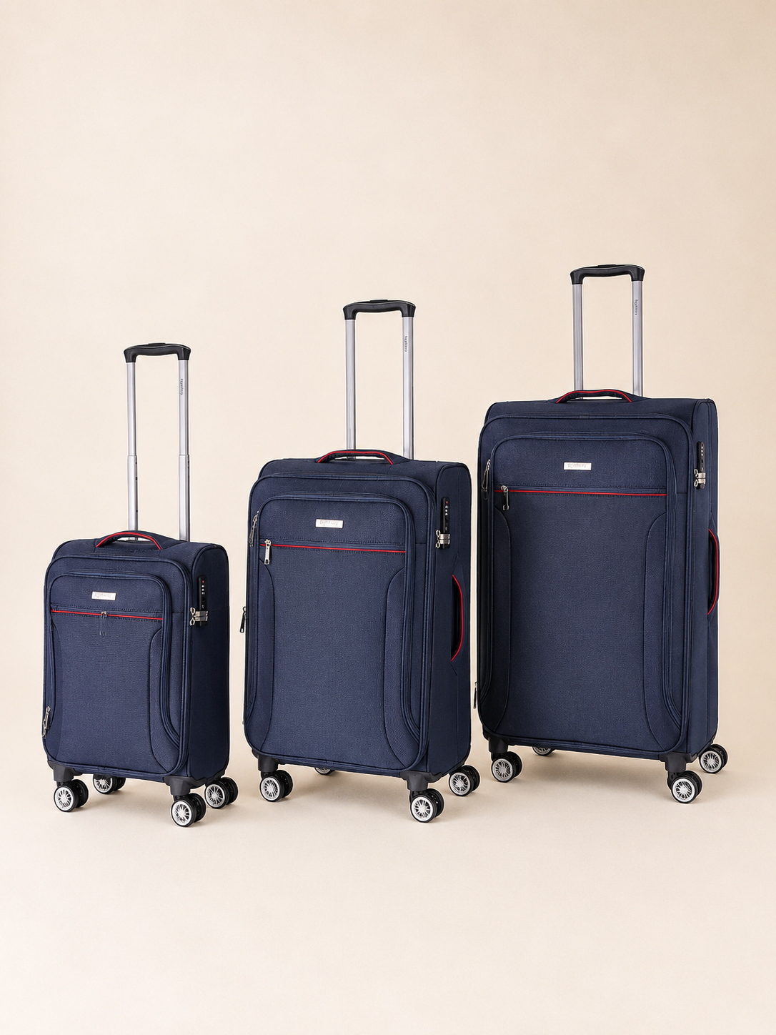 Highbury Navy Soft Shell Luggage Set of 3 | TSA Lock | 8 Spinner Wheels
