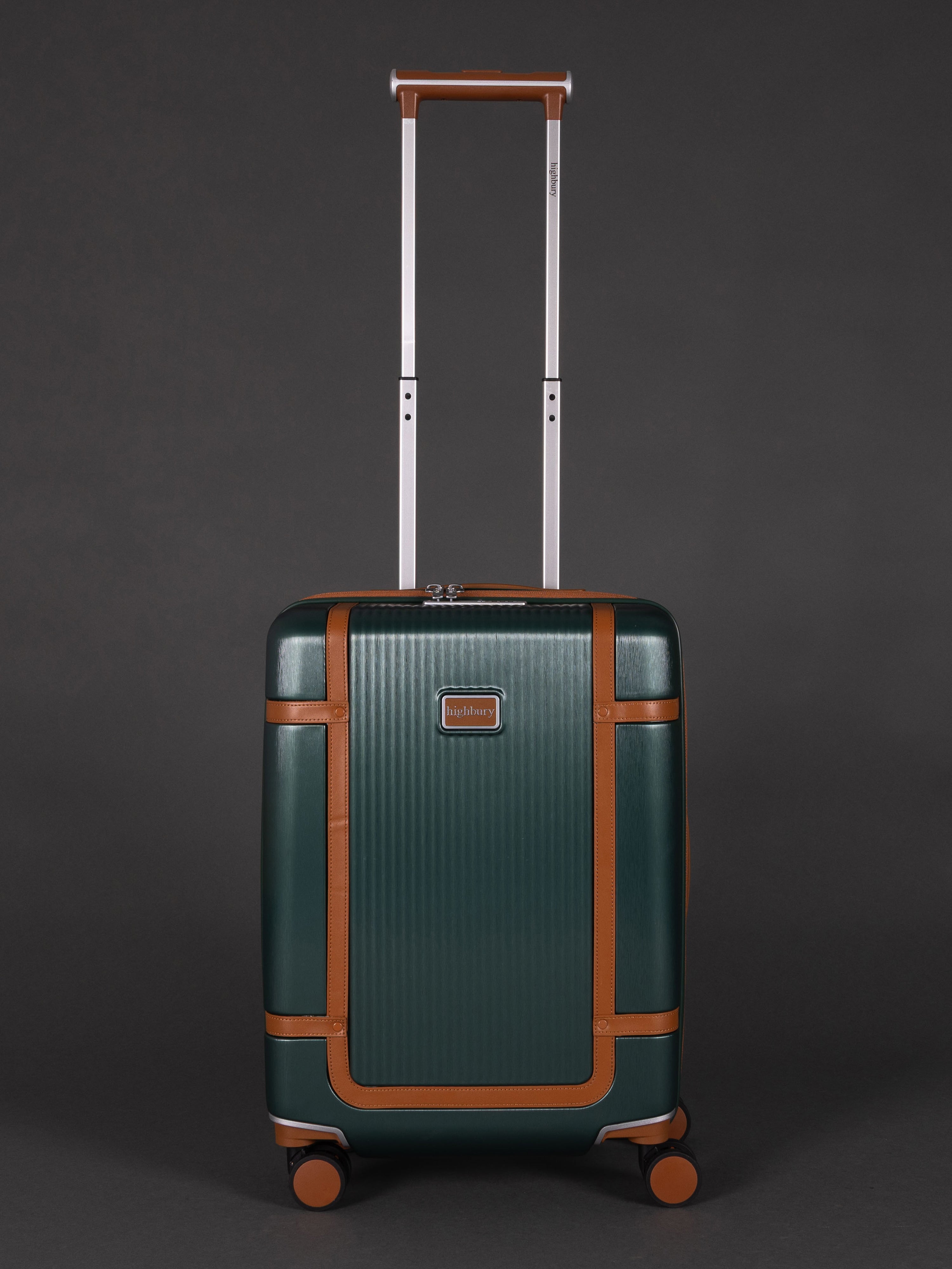 "20 inch Green cabin suitcase with TSA lock and spinner wheels"