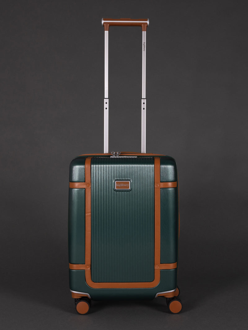 "20 inch Green cabin suitcase with TSA lock and spinner wheels"
