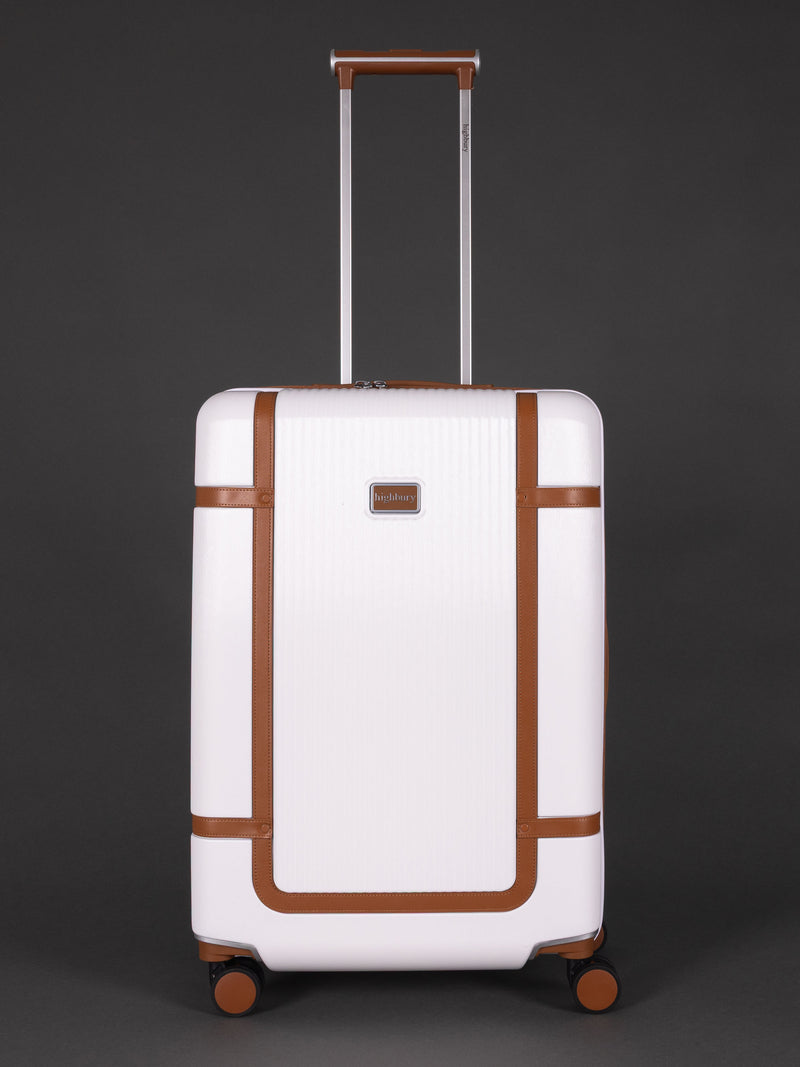 "25 inch medium white hard shell suitcase with TSA lock"