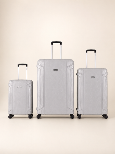 Highbury Guard Silver Hard Shell Luggage – TSA Lock Suitcase with 8 Spinner Wheels (3 Piece Set or Individual Sizes, 10-Year Warranty)