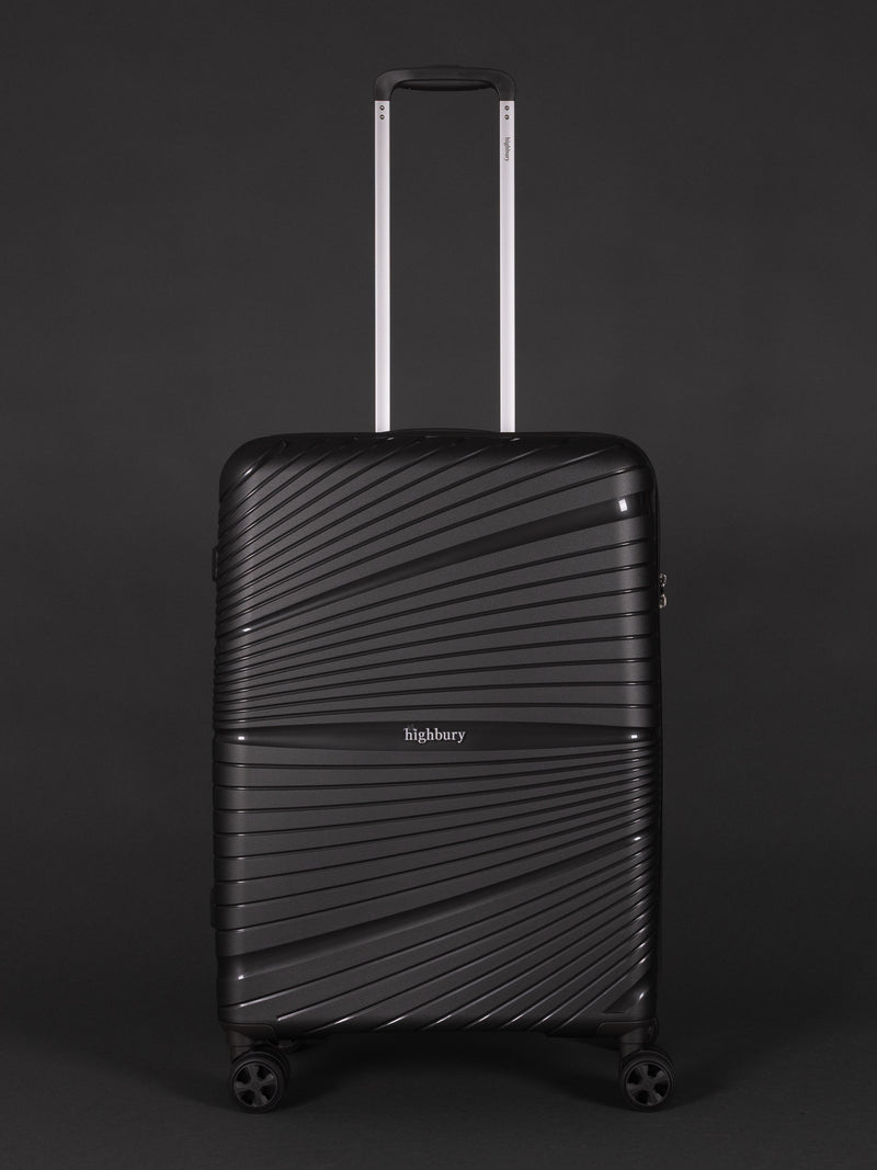 "24 inch medium dark grey polypropylene suitcase with TSA lock"