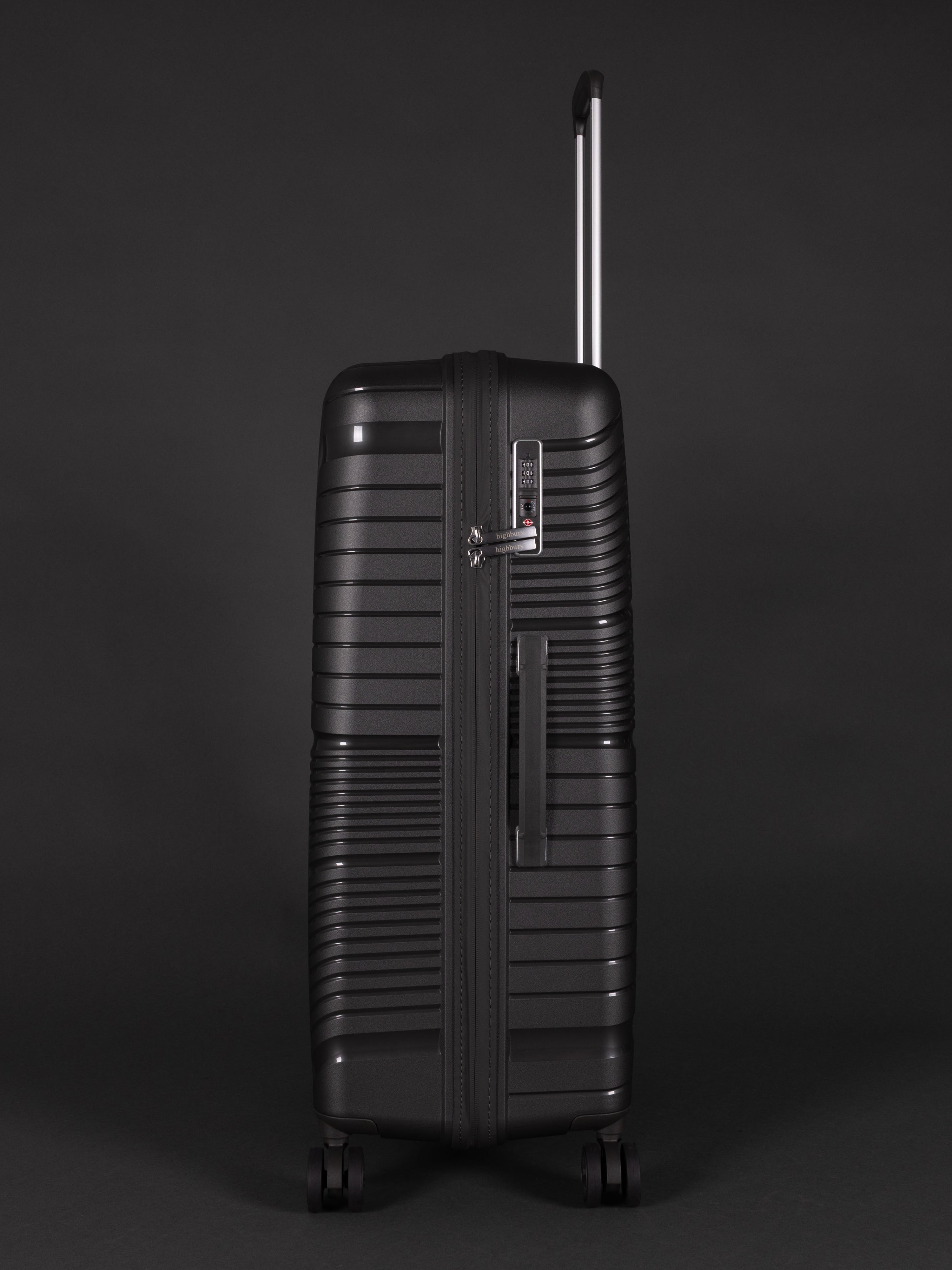 "Highbury Helios ultra-light dark grey polypropylene luggage set with TSA lock – 3 suitcases"