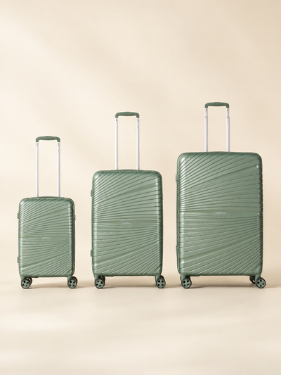 Highbury Helios Ultra-Light Green Polypropylene Luggage Set – Hard Shell Spinner Suitcases with TSA Lock (20", 24", 28", 10-Year Warranty)