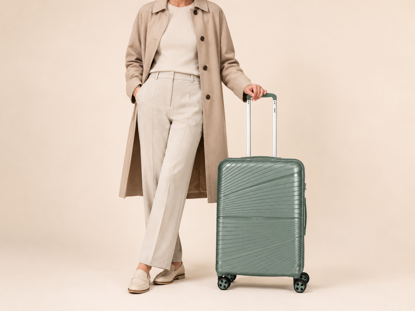 Highbury Helios Ultra-Light Green Polypropylene Luggage Set – Hard Shell Spinner Suitcases with TSA Lock (20", 24", 28", 10-Year Warranty)