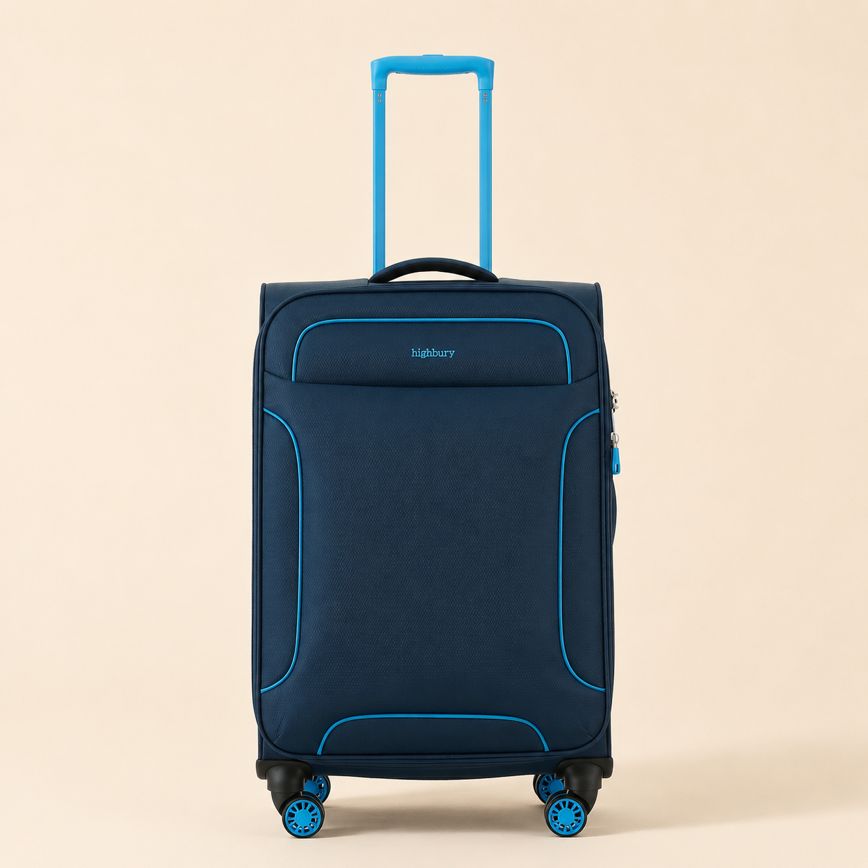 Highbury Navy Polyester Soft Shell Luggage Set – 3 Piece Spinner Suitcases with 8 Wheels (20", 24", 28")