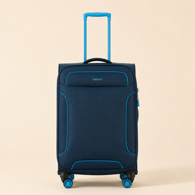 Highbury Navy Polyester Soft Shell Luggage Set – 3 Piece Spinner Suitcases with 8 Wheels (20", 24", 28")