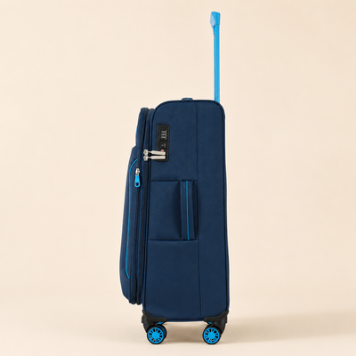 Highbury Navy Polyester Soft Shell Luggage Set – 3 Piece Spinner Suitcases with 8 Wheels (20", 24", 28")