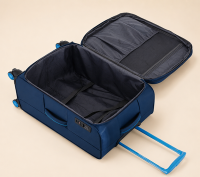 Highbury Navy Polyester Soft Shell Luggage Set – 3 Piece Spinner Suitcases with 8 Wheels (20", 24", 28")