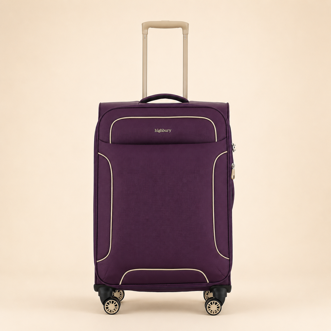 Highbury Purple Polyester Soft Shell Luggage Set – 3 Piece Spinner Suitcases with 8 Wheels (20", 24", 28")