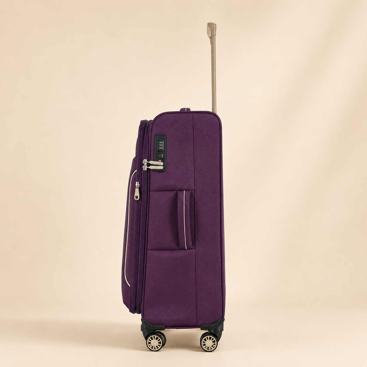 Highbury Purple Polyester Soft Shell Luggage Set – 3 Piece Spinner Suitcases with 8 Wheels (20", 24", 28")