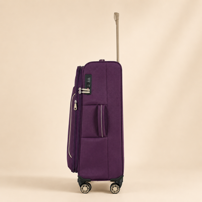 Highbury Purple Polyester Soft Shell Luggage Set – 3 Piece Spinner Suitcases with 8 Wheels (20", 24", 28")