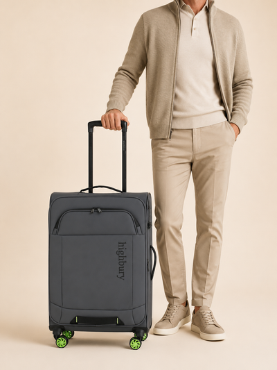 Highbury Grey Soft Shell Luggage Set of 3 | TSA Lock Spinner Suitcases