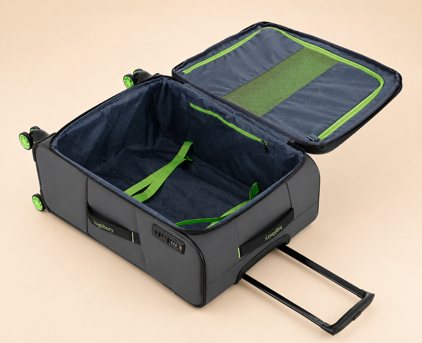 Highbury Grey Soft Shell Luggage Set of 3 | TSA Lock Spinner Suitcases