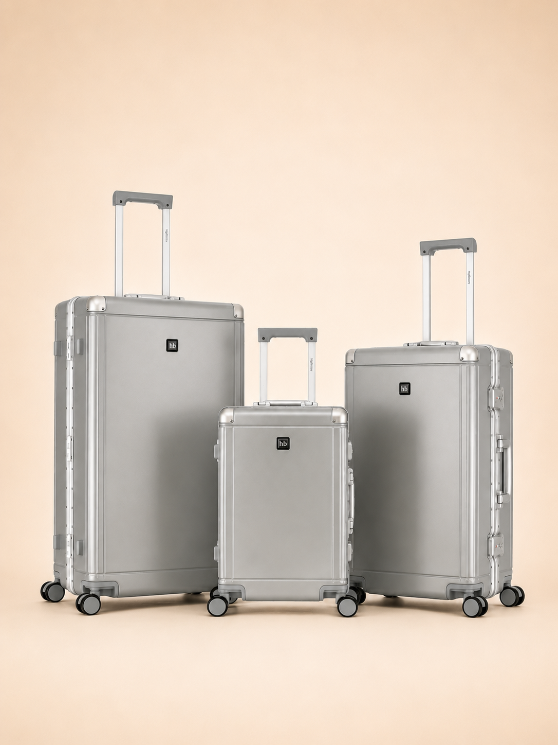 Highbury Cargo Silver Aluminium Frame Luggage Set of 3 | Zipless TSA Lock Suitcases