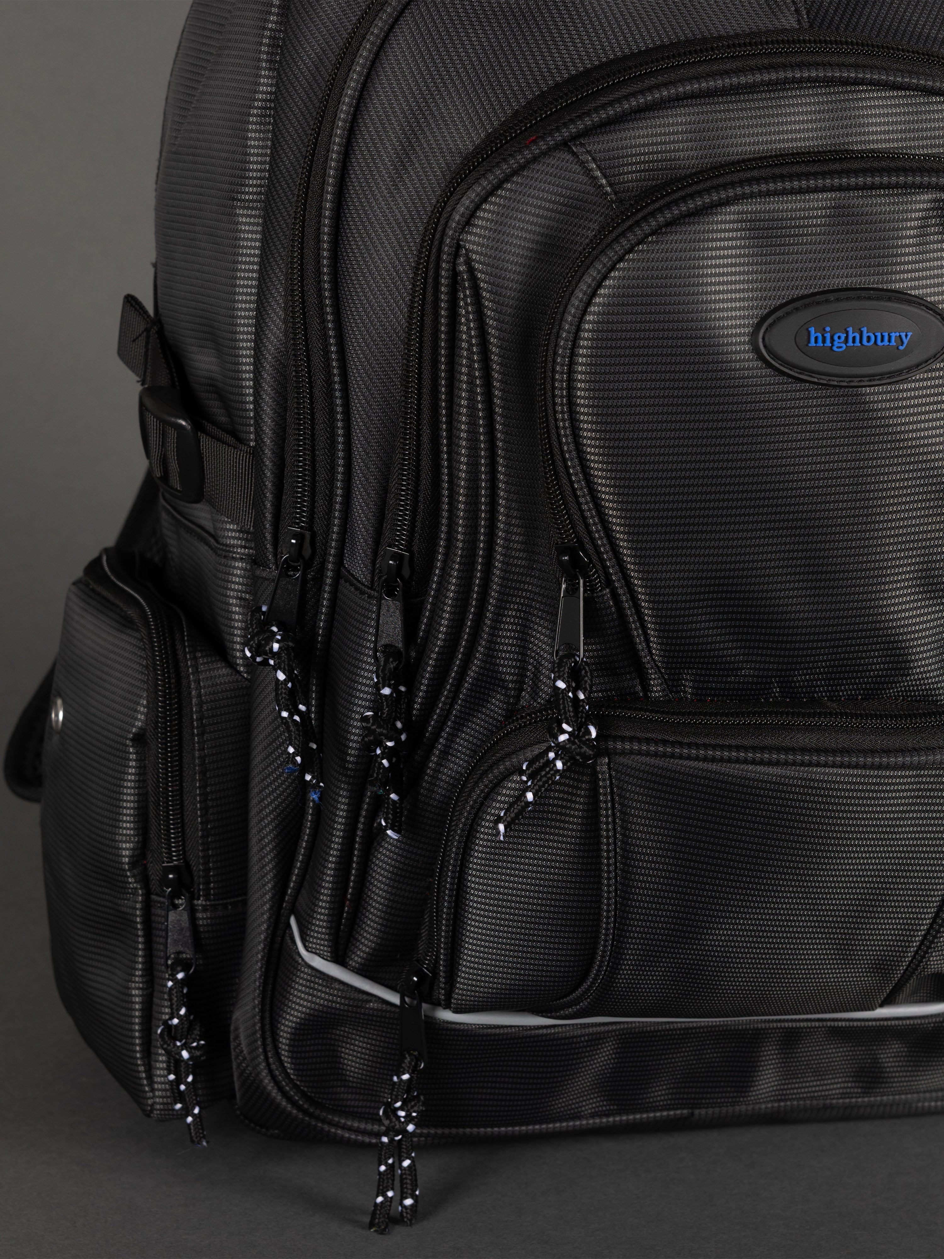 Highbury 18-Inch Black Laptop Backpack – Durable Polyester Work, School & Travel Bag with USB Charging Port