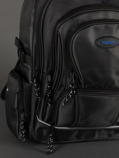 Highbury 18-Inch Black Laptop Backpack – Durable Polyester Work, School & Travel Bag with USB Charging Port