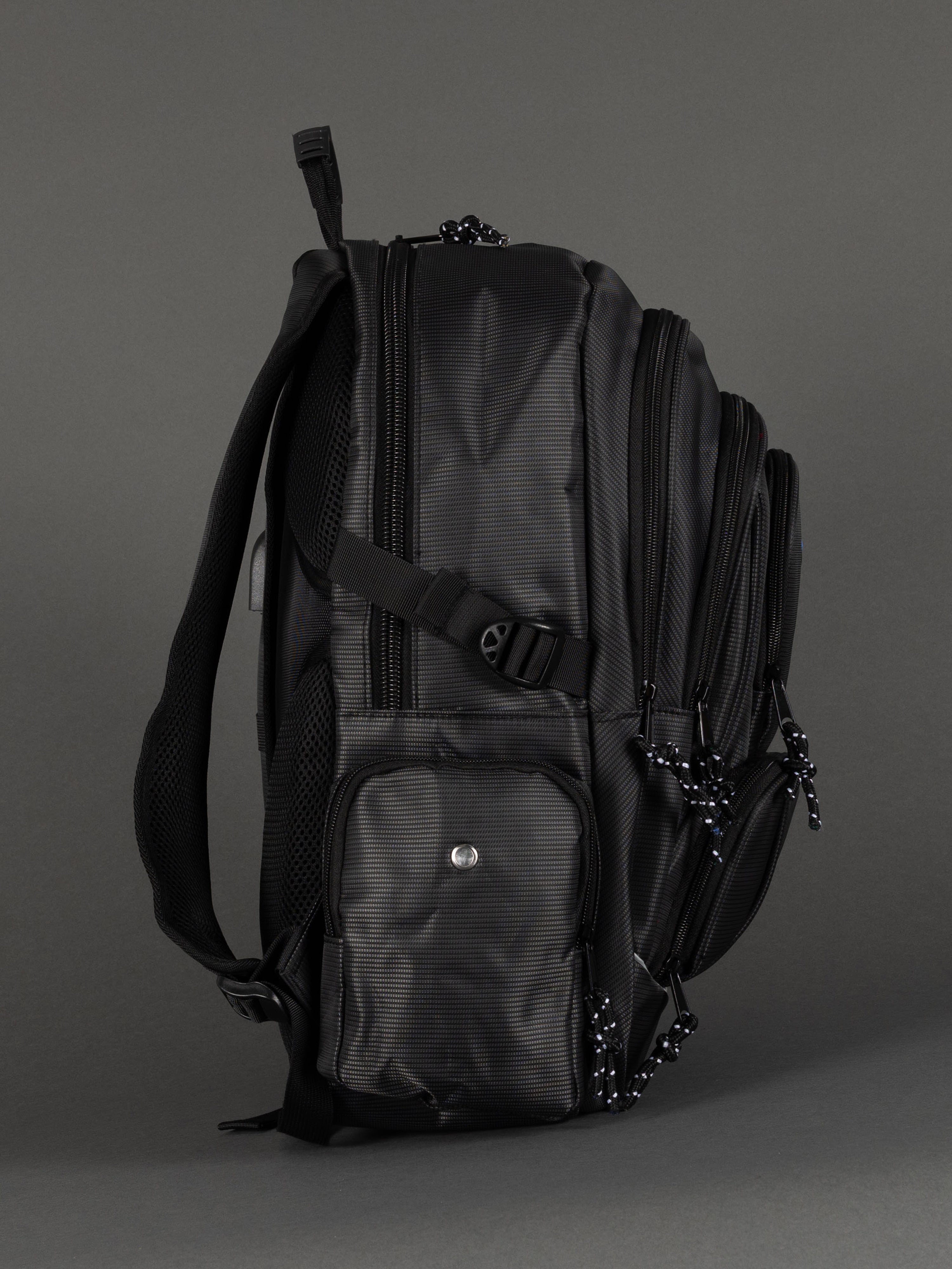 "Durable polyester backpack with padded laptop compartment"