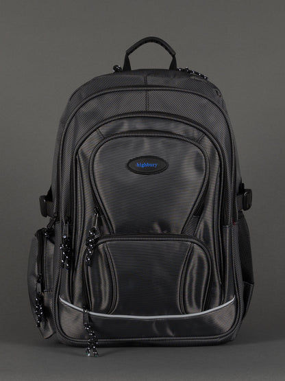 "Highbury 18-inch grey polyester laptop backpack with USB charging port"