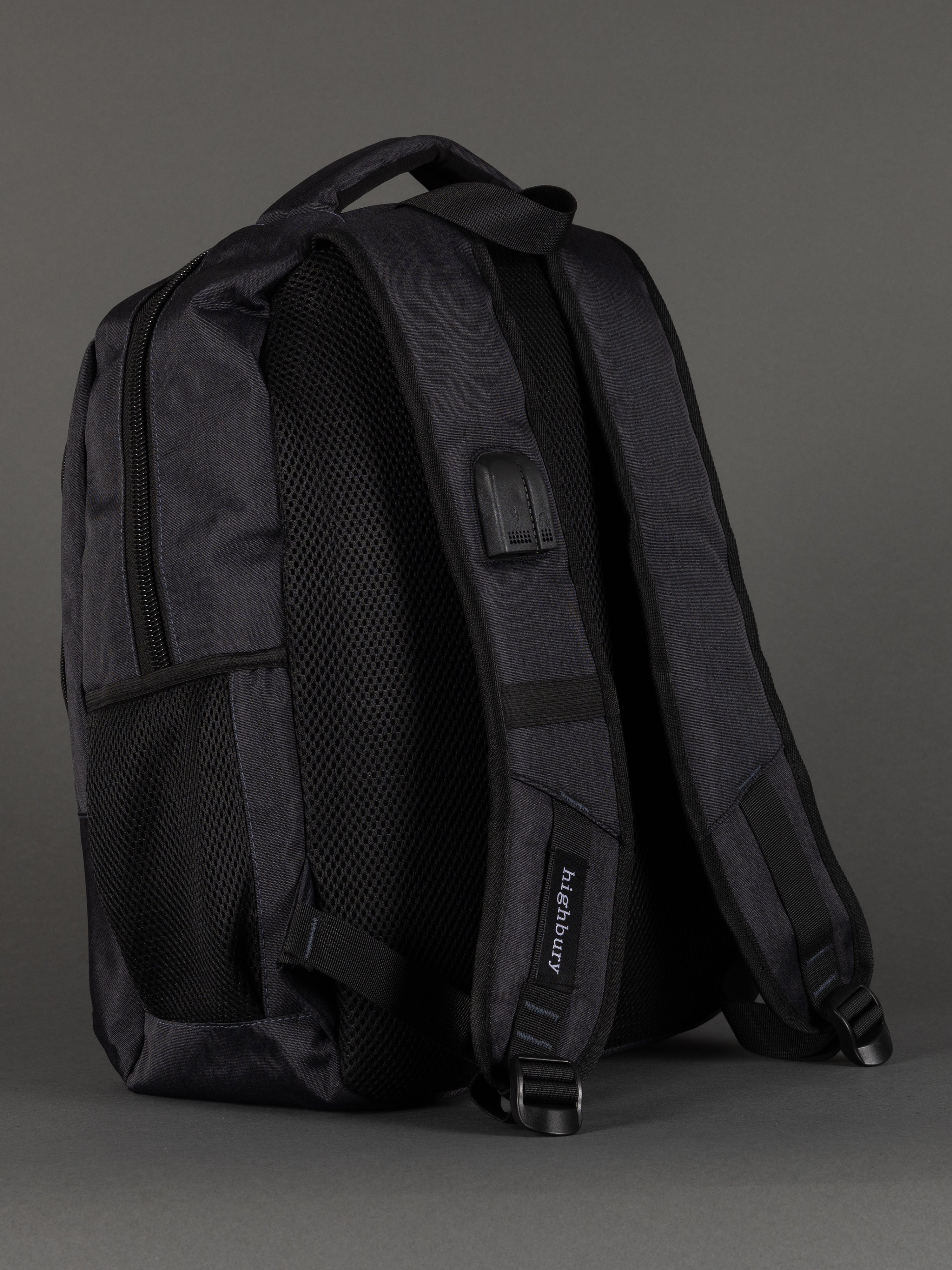 Highbury 18-Inch Grey Laptop Backpack – 1680D Polyester Work, School & Travel Bag with USB Charging Port