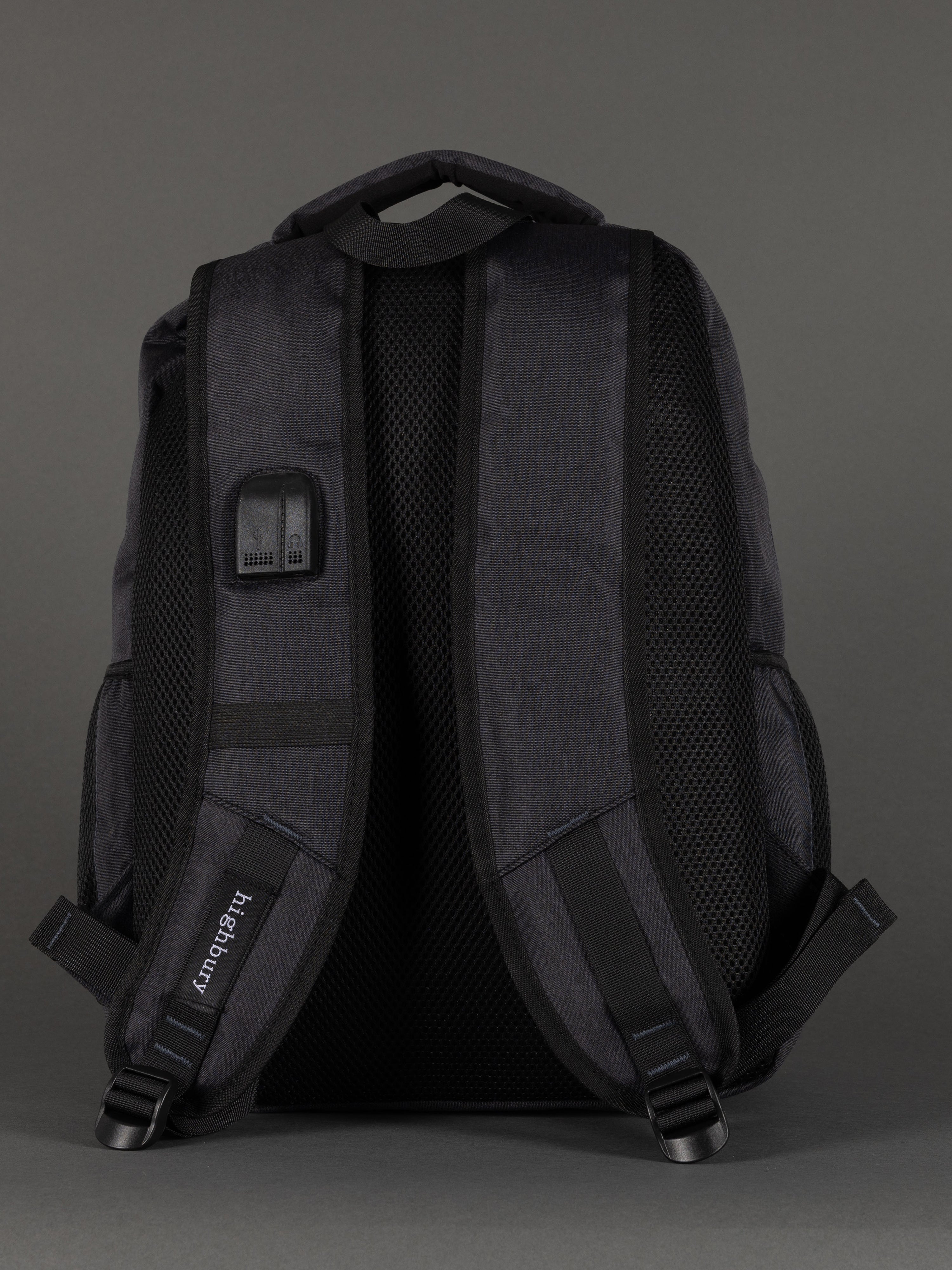 "Highbury grey 18-inch backpack – heavy-duty polyester with organiser pockets"